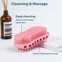 MtBoi silicone loofah for all skin types in pink provides universal cleansing.