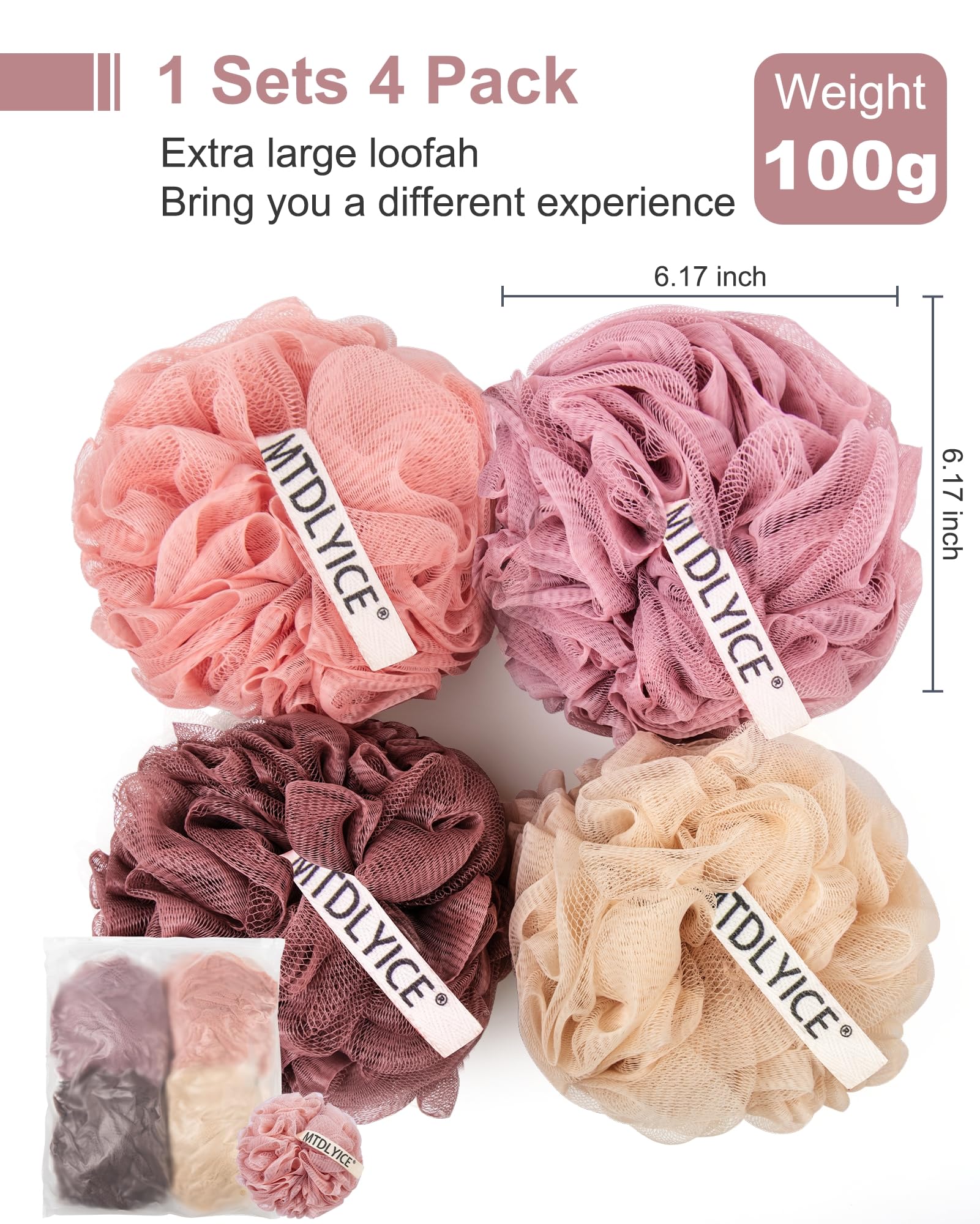 MTDLYICE loofah XXL braided rope hanging demonstrates quick-dry storage.