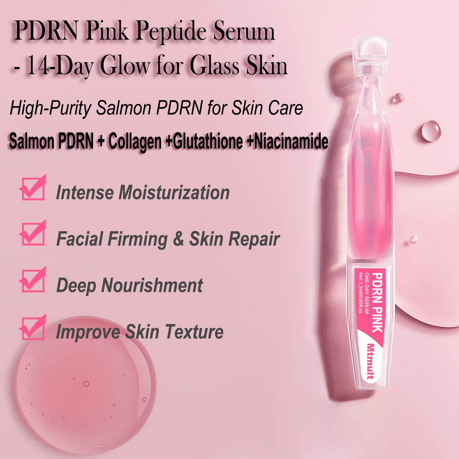 MTMULT Salmon PDRN Serum being applied with gentle patting motions for absorption.