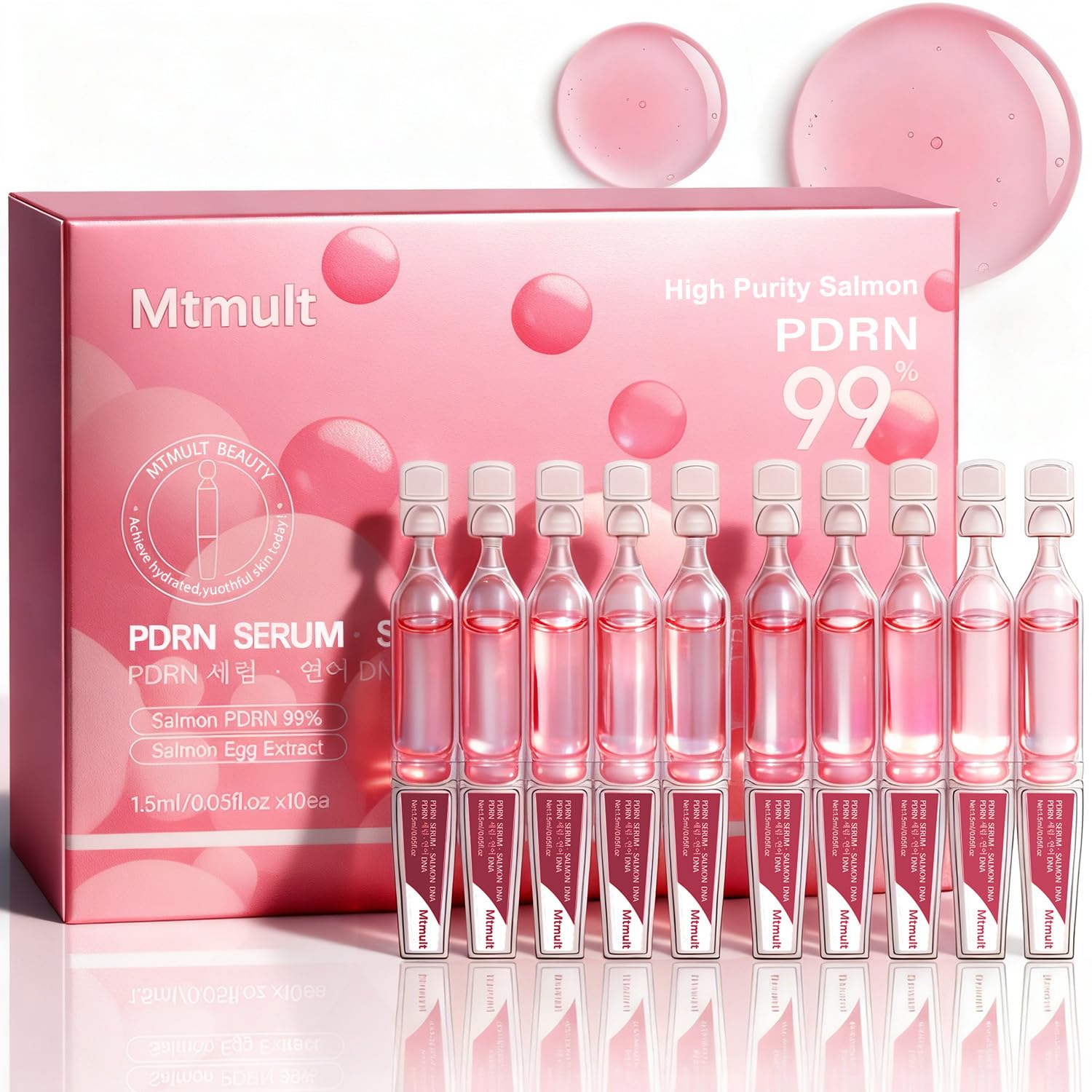 MTMULT Salmon PDRN Serum bottle front view for rejuvenation and firming.