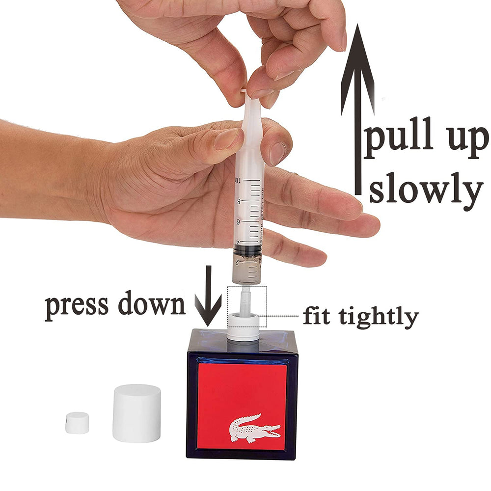 MUB efficient refill demo shows fast perfume transfer.