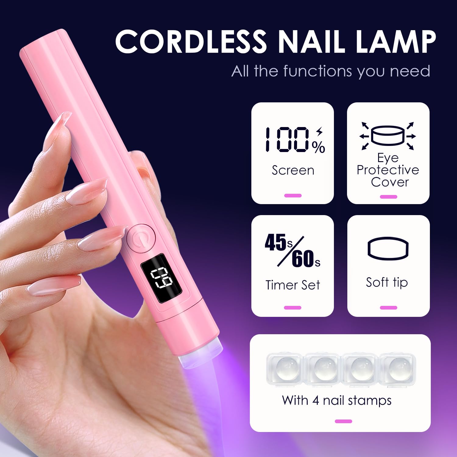 MUCOOS Mini UV light nails pink USB charging port enables cordless use