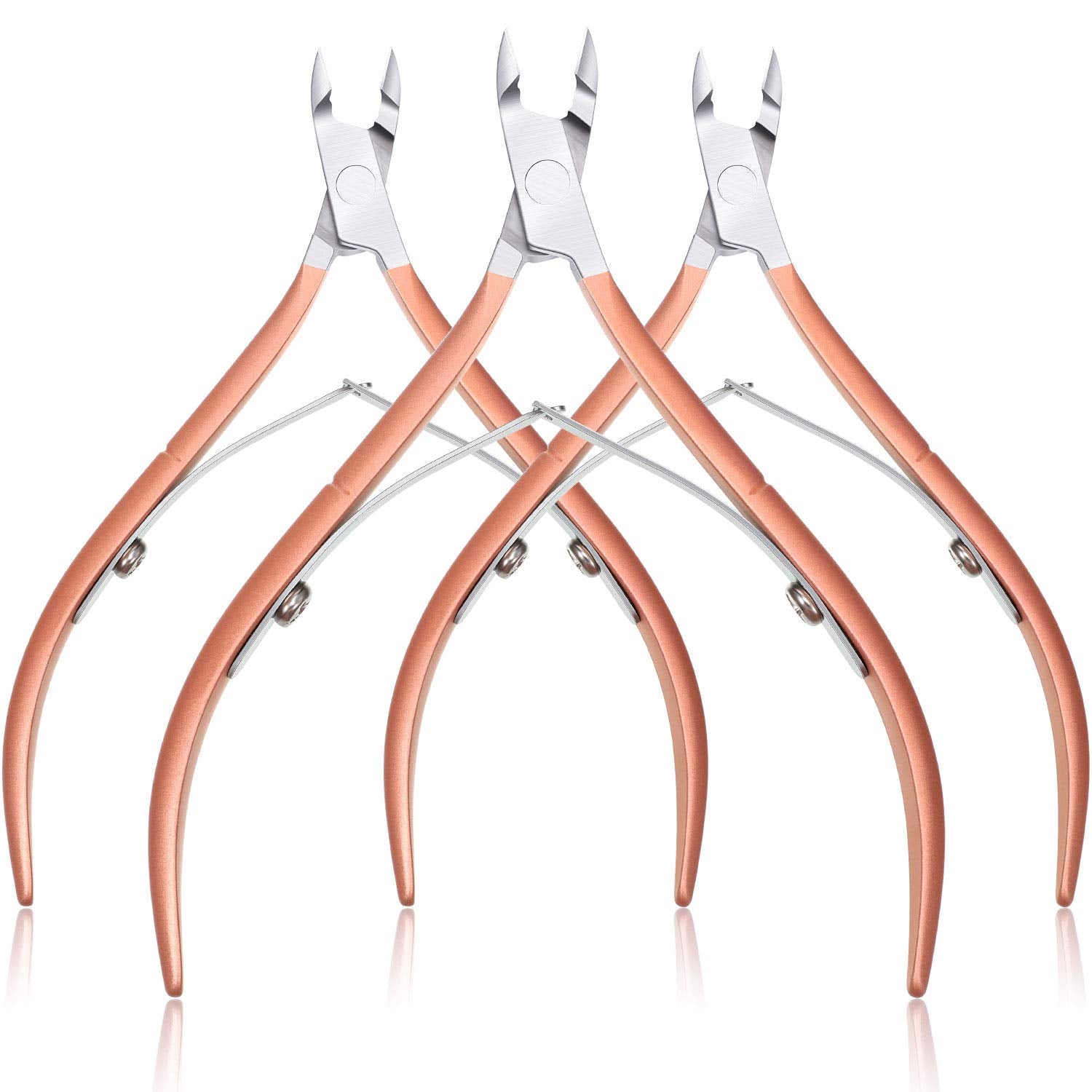 Mudder 3-pack cuticle nippers in rose gold for precise trimming.