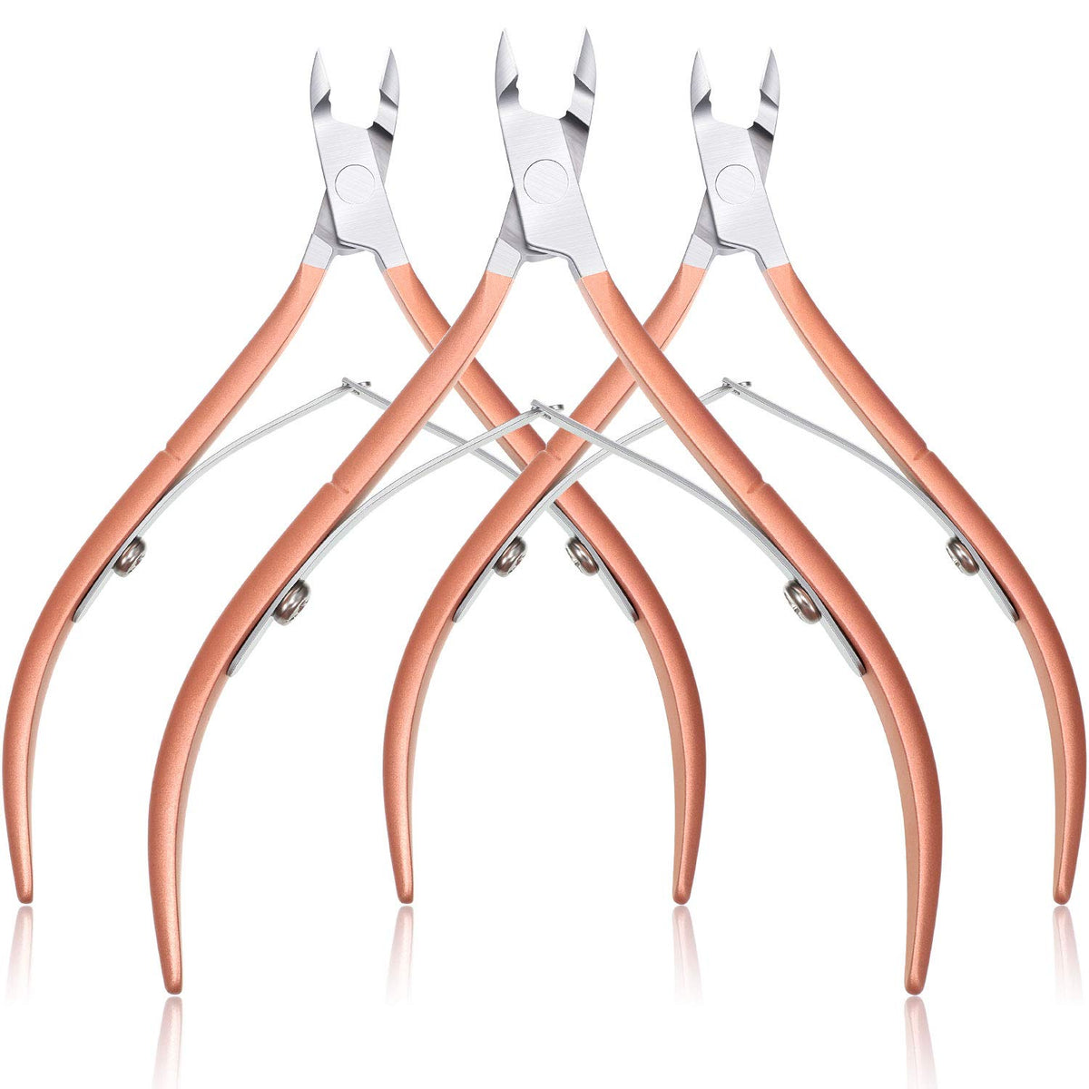 Mudder 3-pack cuticle nippers in rose gold for precise trimming.