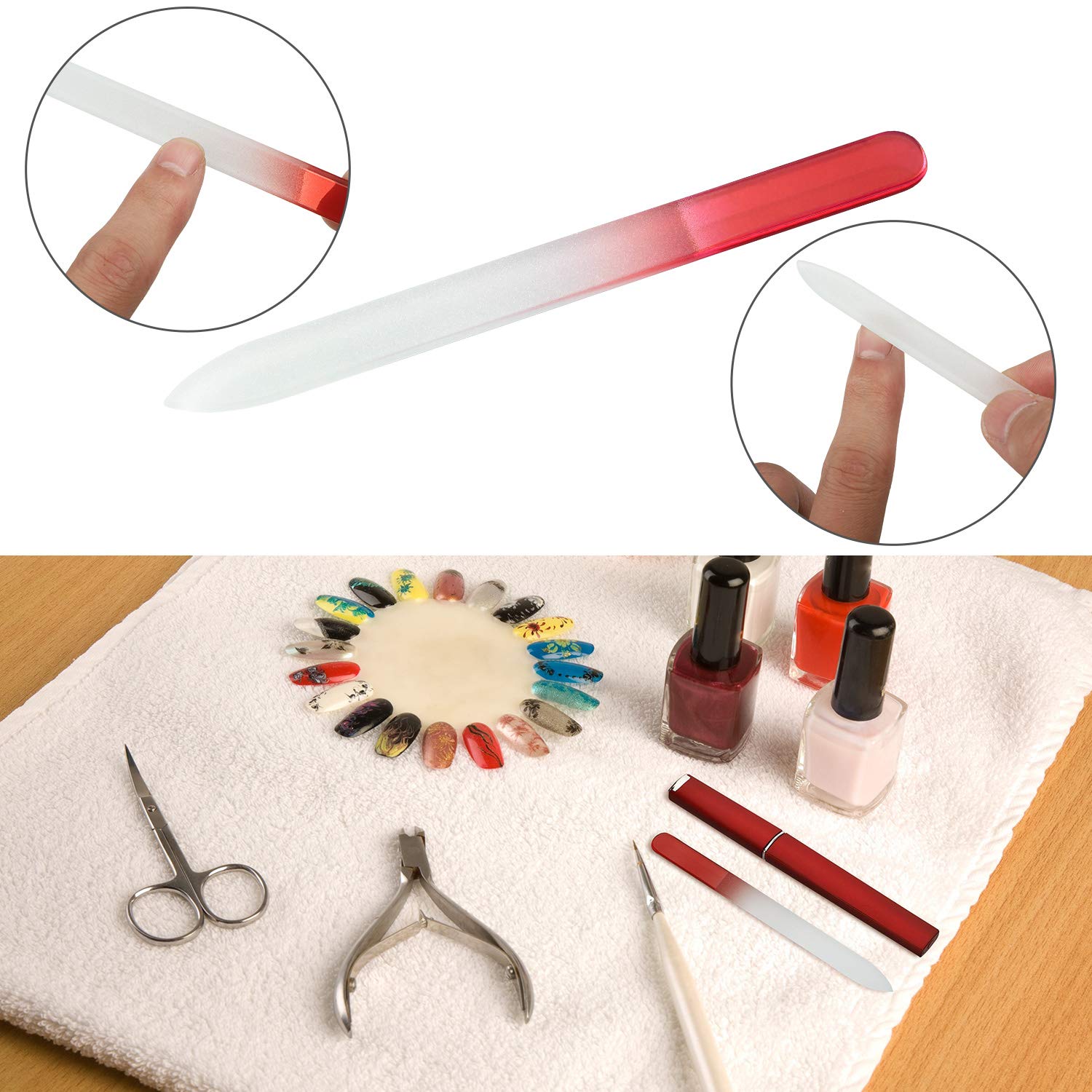 Mudder crystal glass nail file double-sided for smooth edges and keratin sealing.