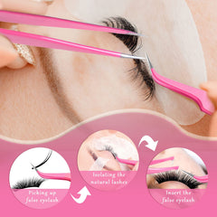 Pinzas curvas Mudder para aislar pestañas naturales con control.
