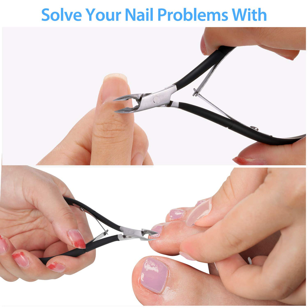 Mudder pointed cuticle trimmer scissors in use for precise overgrowth removal.