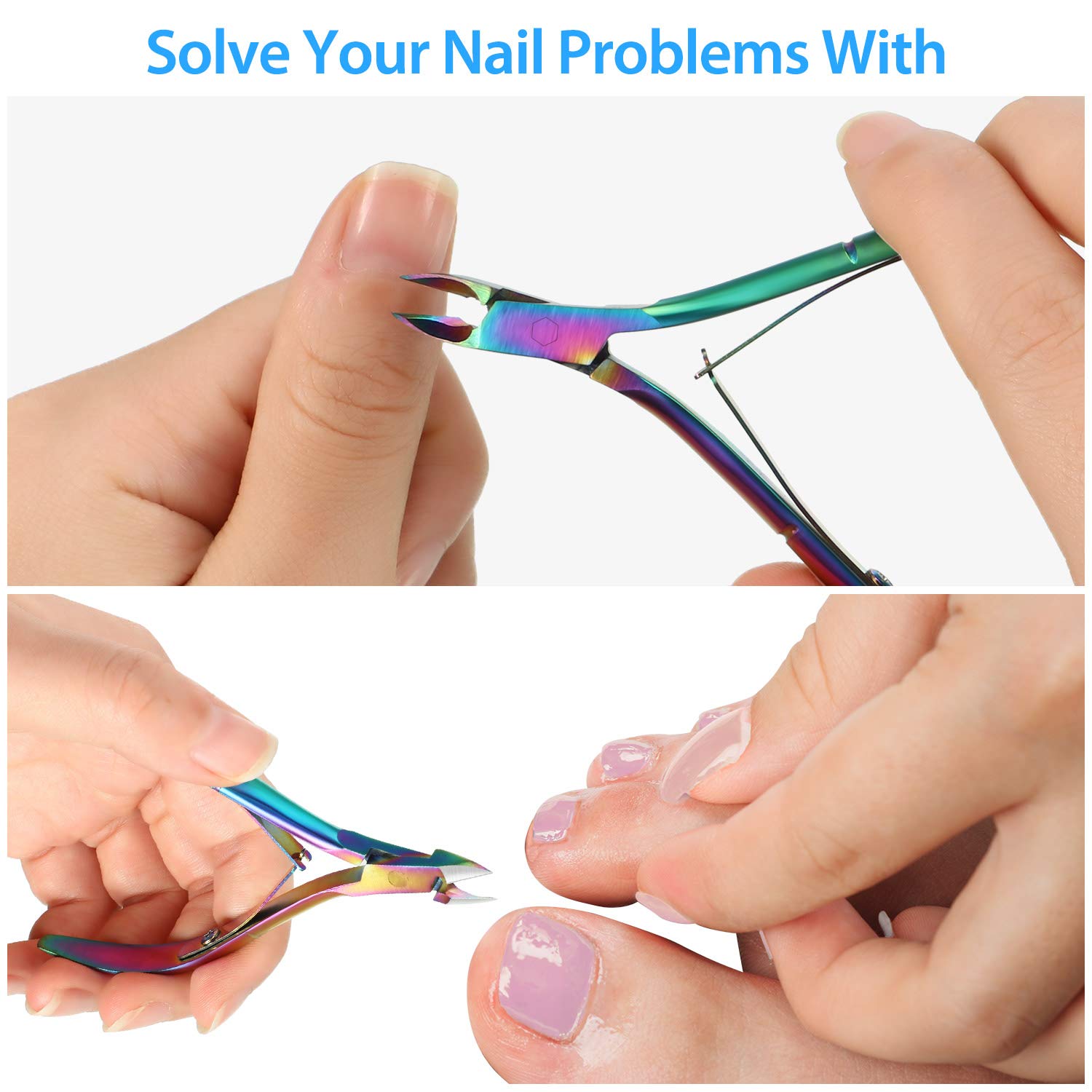 Mudder rainbow cuticle nippers with protective cap for safe storage