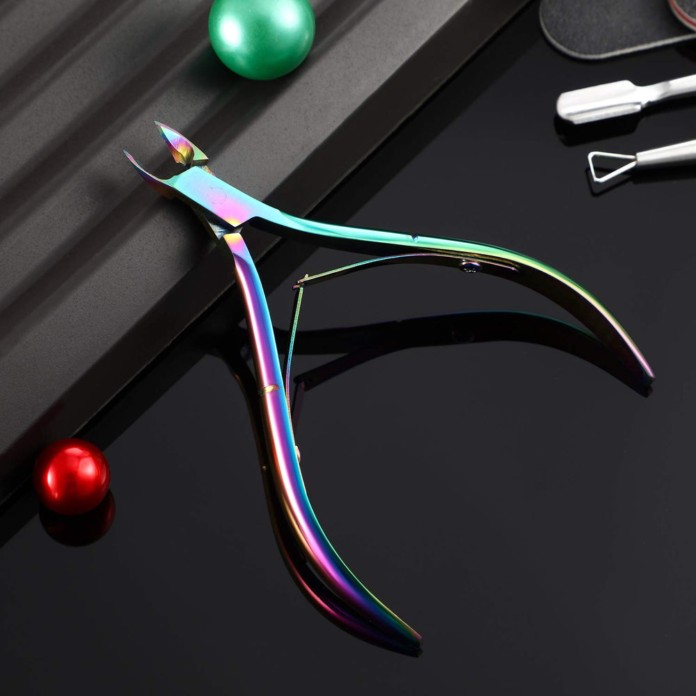 Mudder rainbow cuticle nippers packaging highlights durable stainless steel