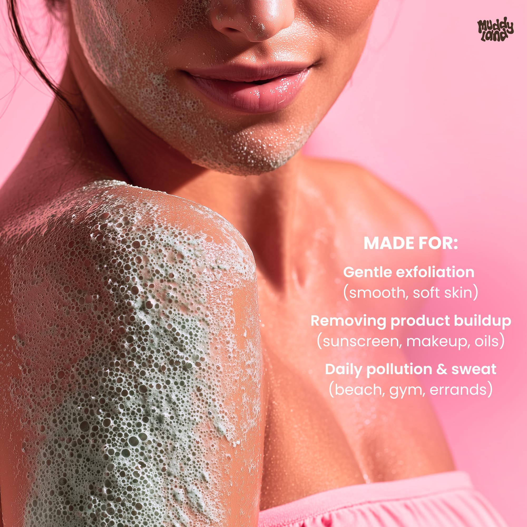 Muddyland Bentonite Clay Face Mask ready for facial detox and pore cleansing.