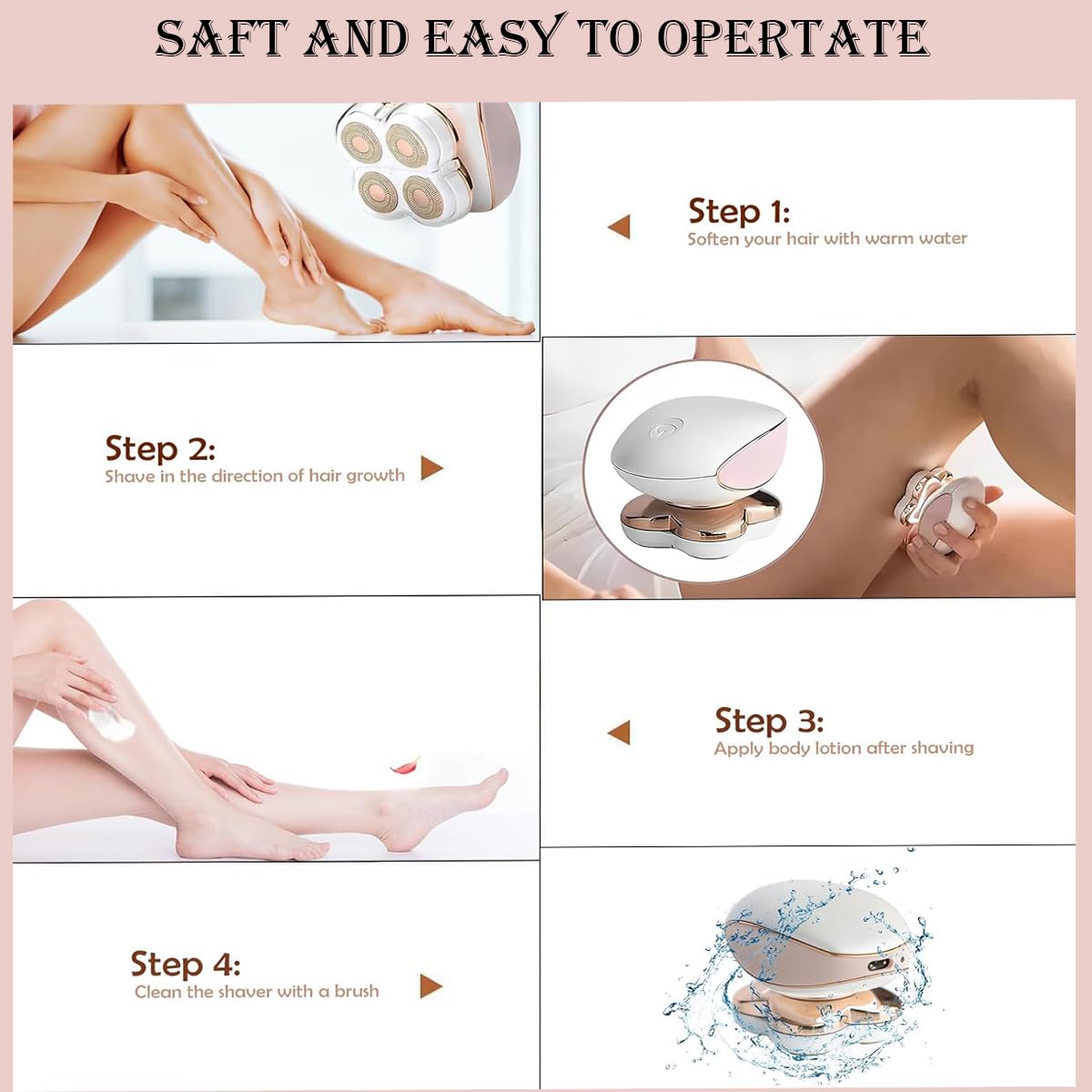 Muflylee women's shaver with LED light illuminates skin for precise shaving.