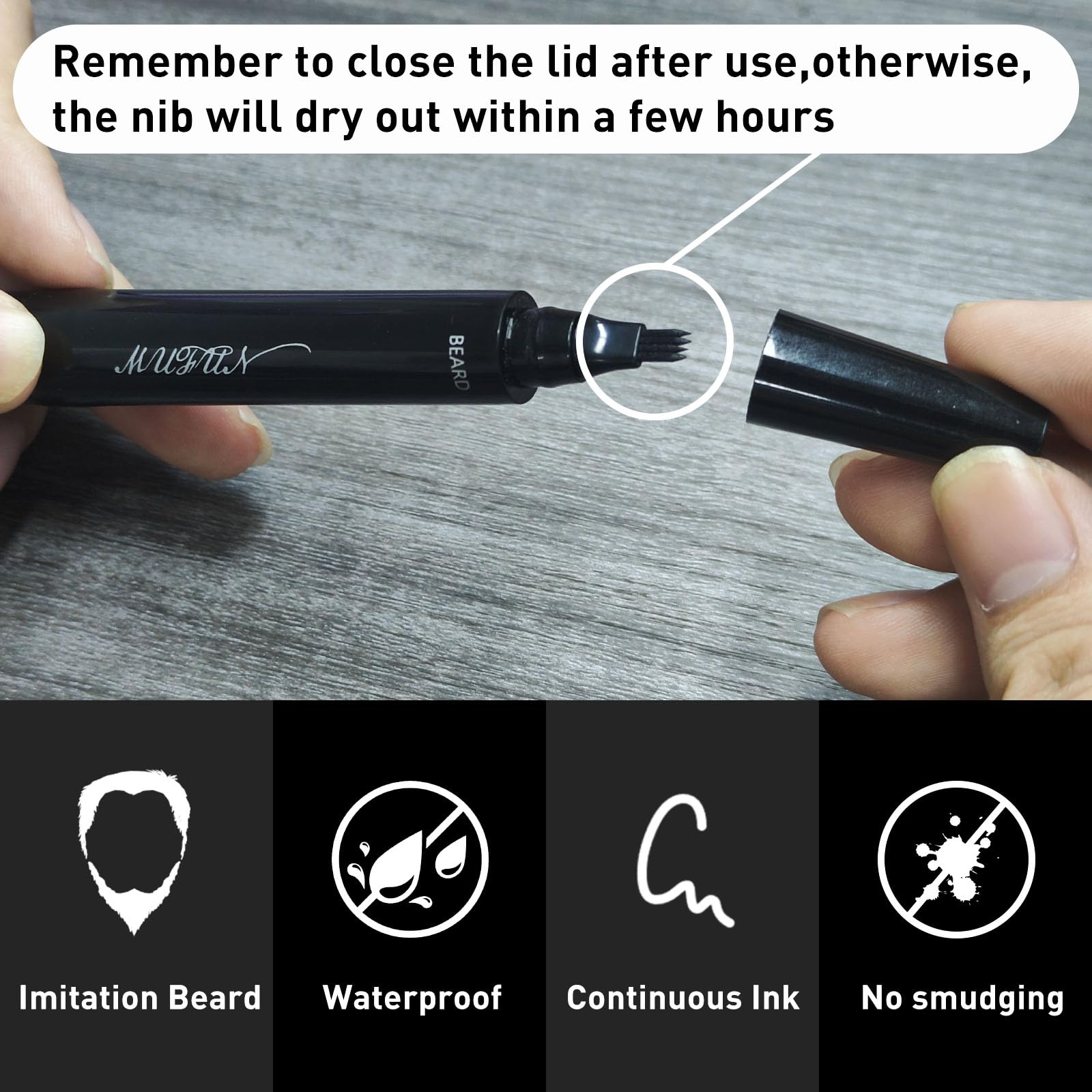 MUFUN beard pencil easy-apply process with fork tip.
