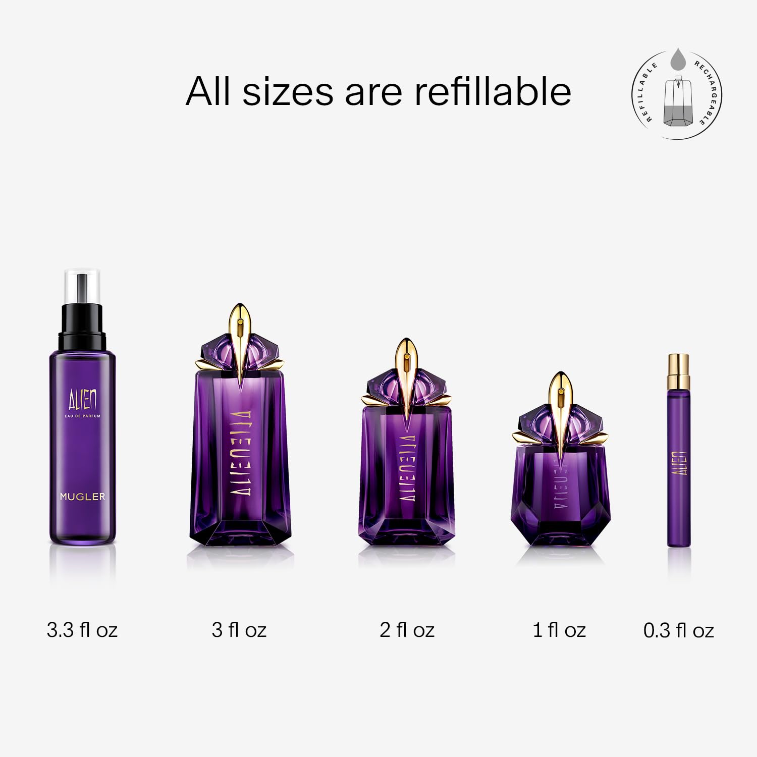 Mugler Alien cashmere wood and white amber base adds lasting warmth and depth