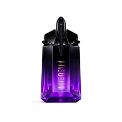 Mugler Alien Extraintense bottle close-up highlighting vanilla-tuberose fusion for evening allure.