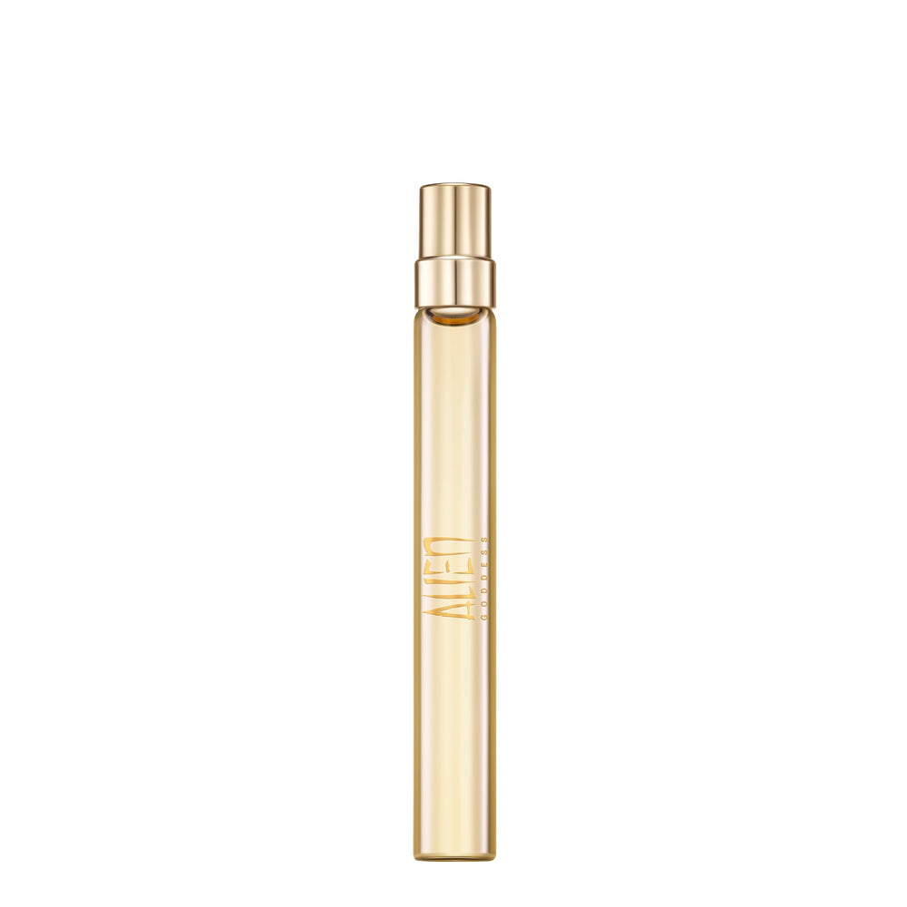Mugler Alien Goddess bottle close-up for premium fragrance presentation.