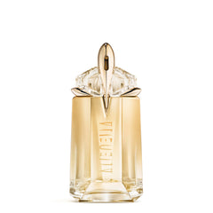Mugler Alien Goddess bottle close-up highlights radiant design for everyday luxury.