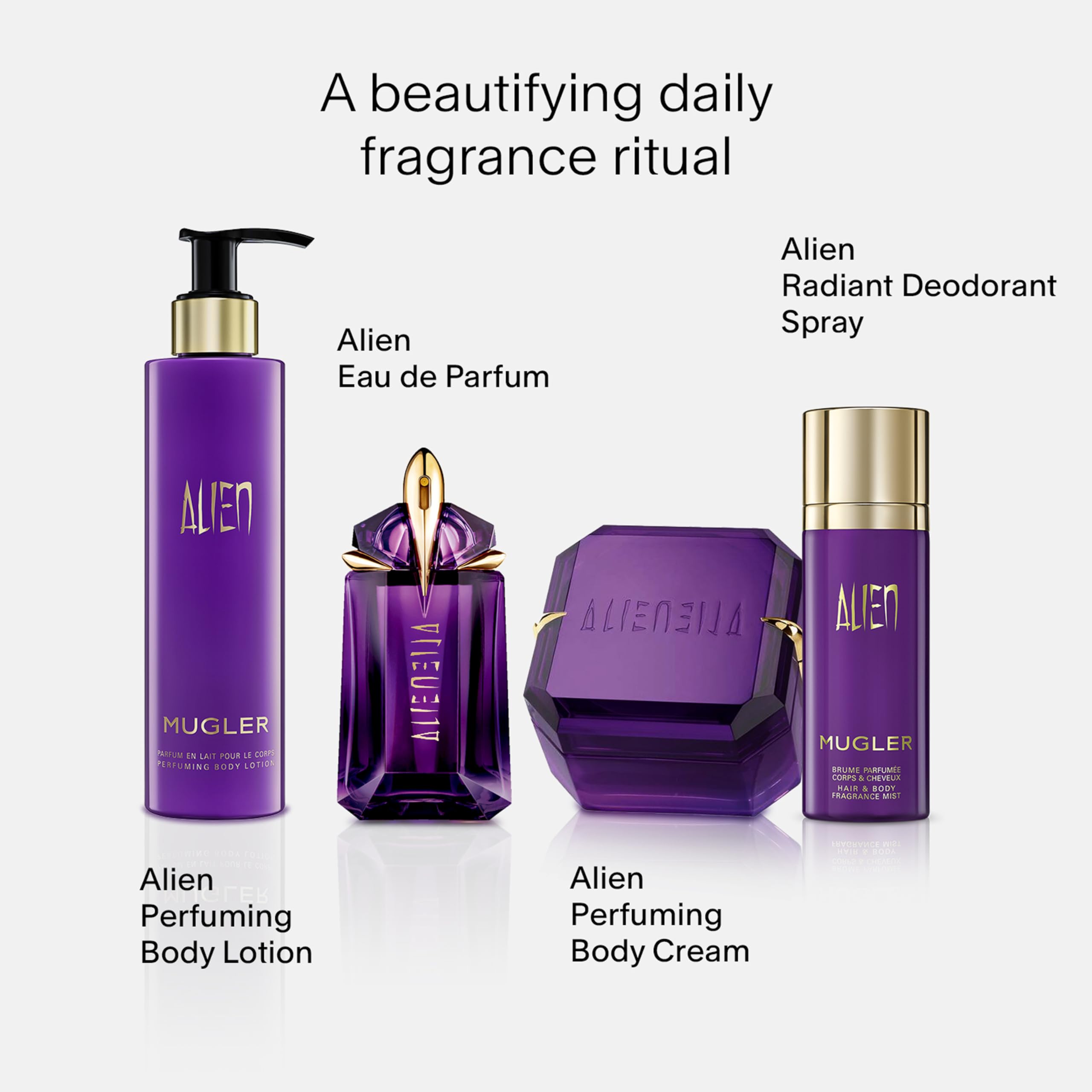 Mugler Alien on-skin closeup conveys luxurious texture for fragrance wear.