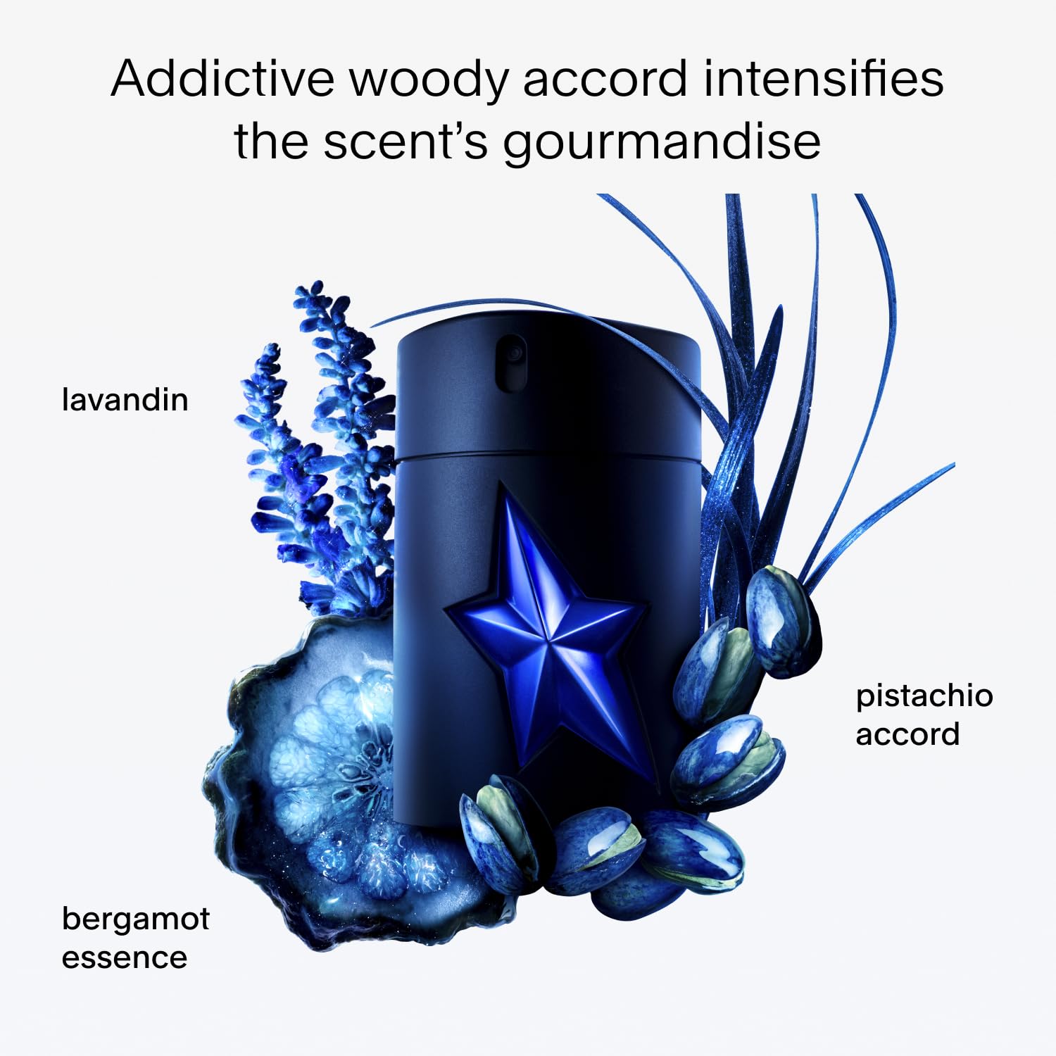 Mugler Amen Stellar ingredients pistachio shot signals nutty sweetness and bergamot freshness