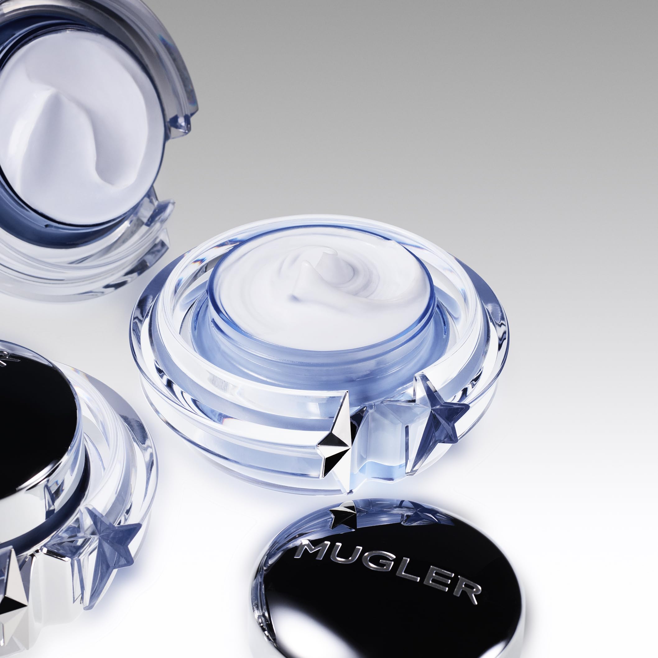 Mugler Angel Body Cream packaging display, premium ritual at home