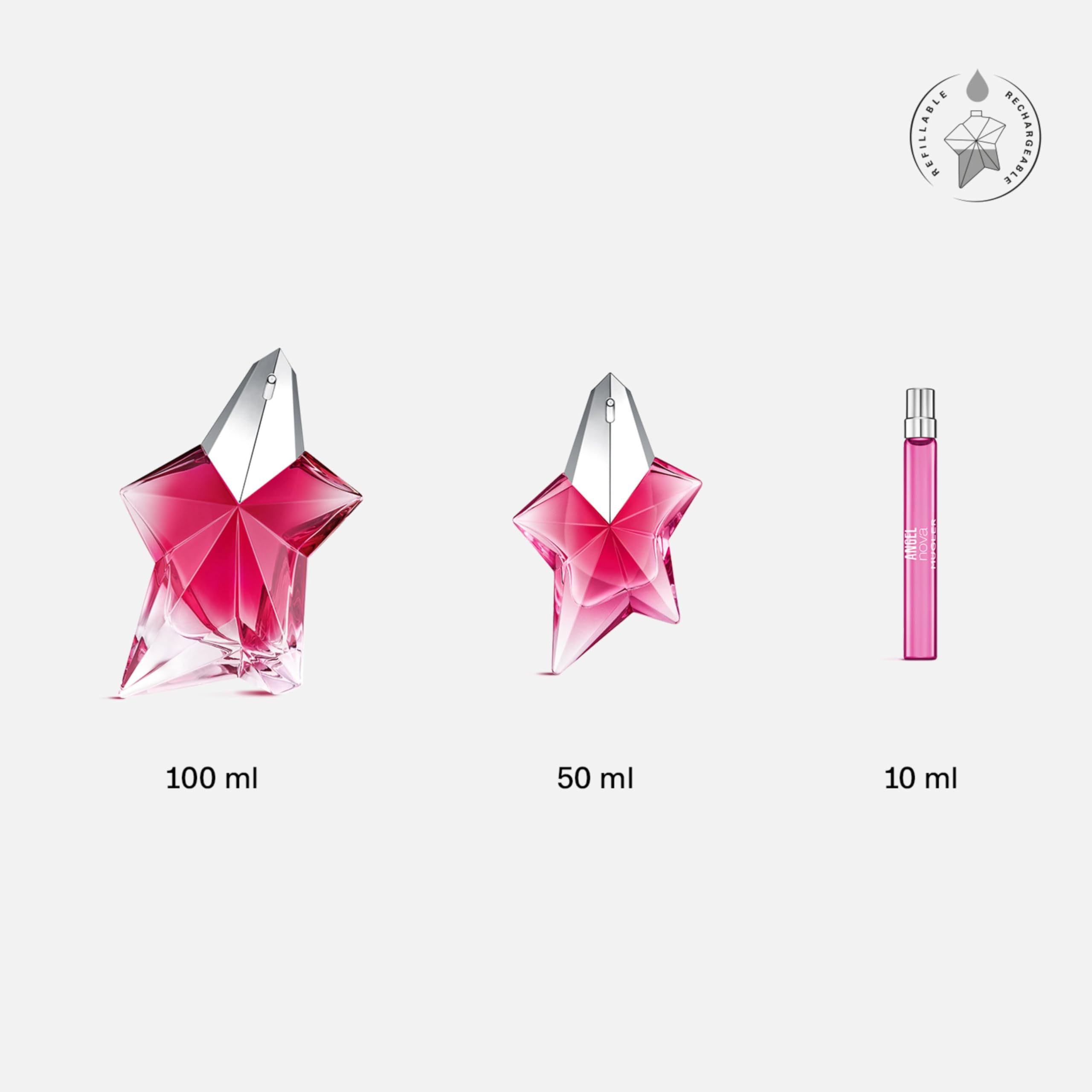Mugler Angel Nova travel-size bottle emphasizes portability for on-the-go refresh.