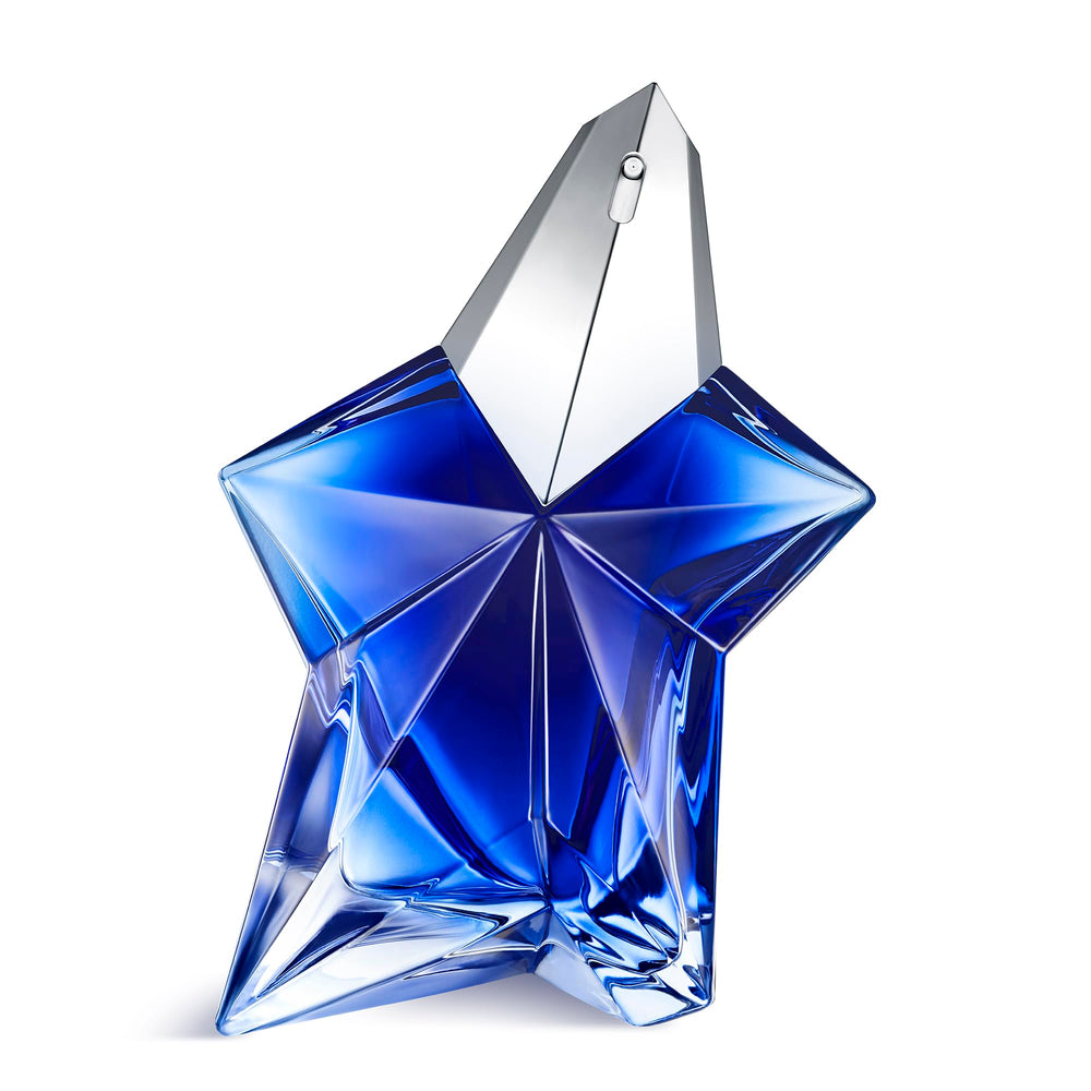 Mugler Angel Stellar bottle close-up highlighting pistachio notes for gourmand allure.