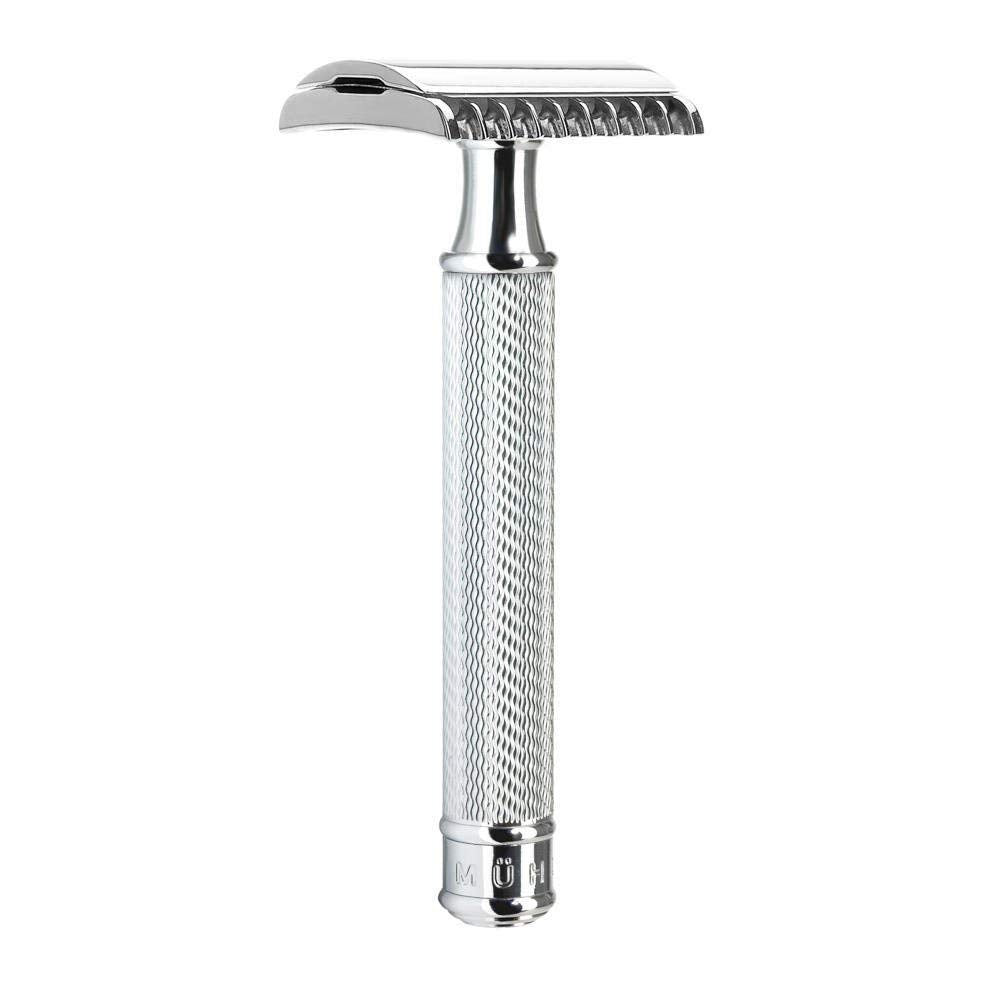 MÜHLE Traditional R41 chrome handle close-up for durable premium shave