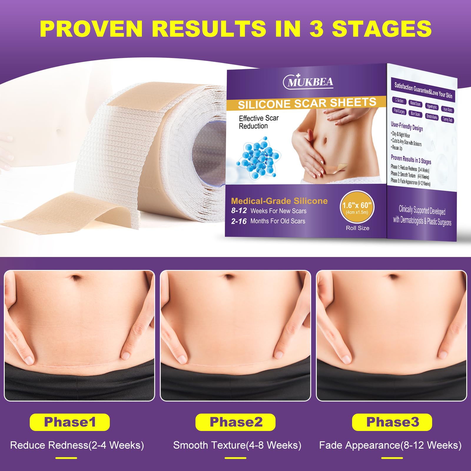 MUKBEA silicone scar tape breathable material supports comfortable wear during workouts