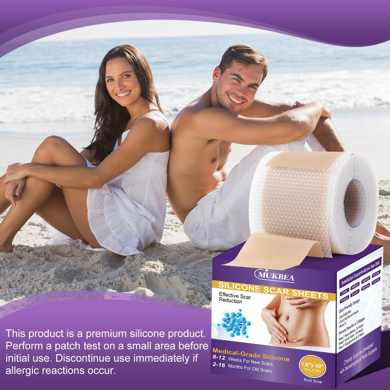 MUKBEA silicone scar tape long-wear option for c-section and surgical scars