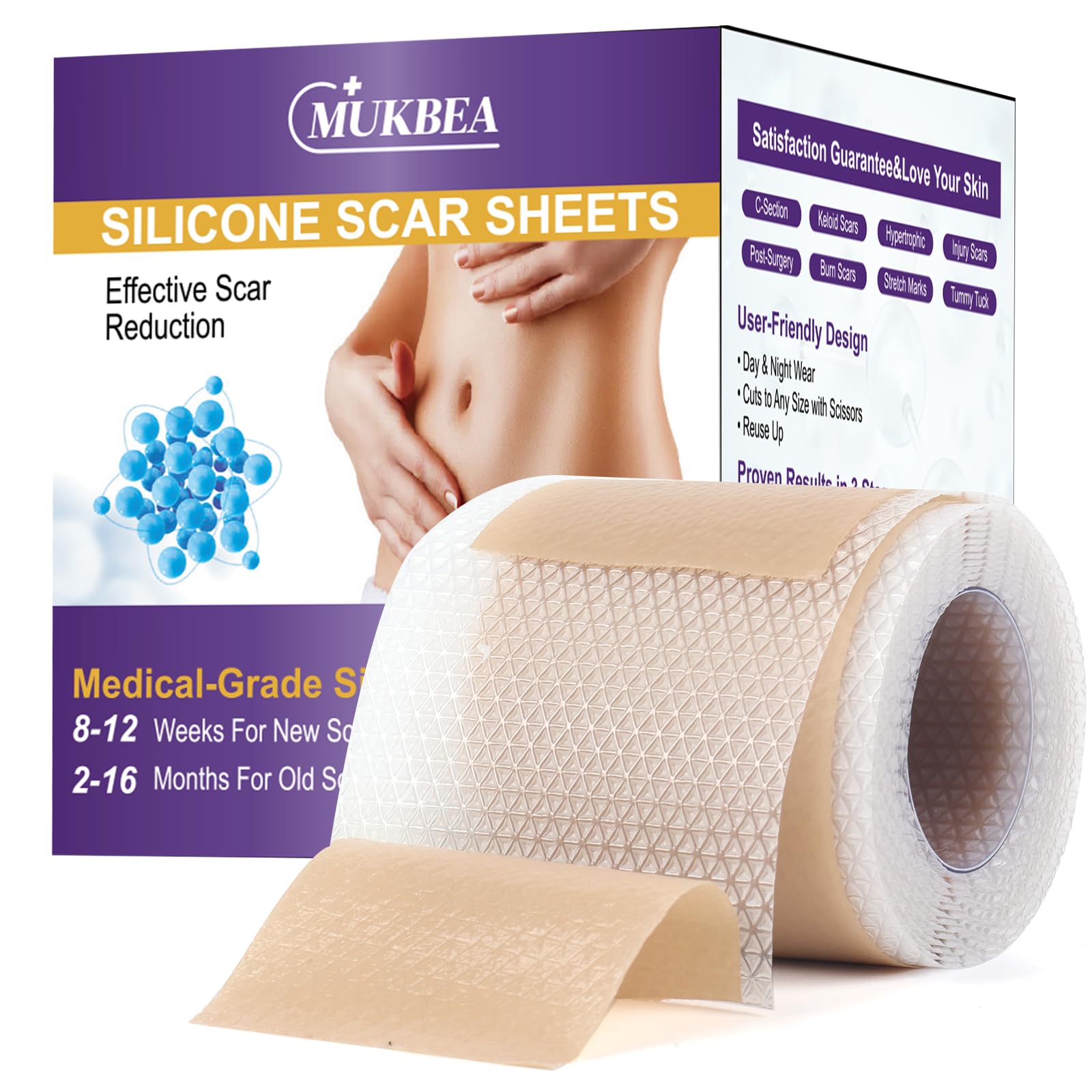 MUKBEA silicone scar tape roll closeup shows durable, breathable skin-safe barrier