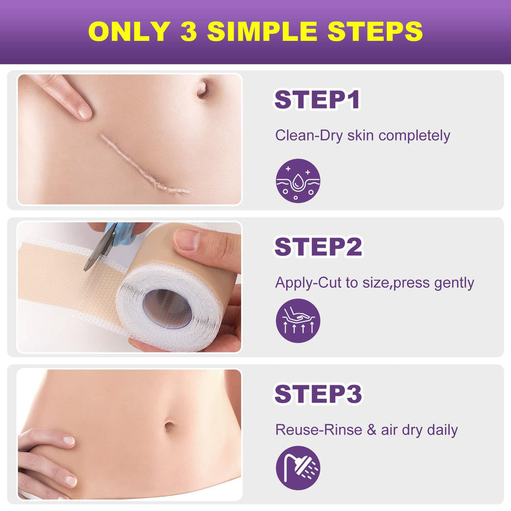 MUKBEA silicone scar tape worn 24h for continuous scar care
