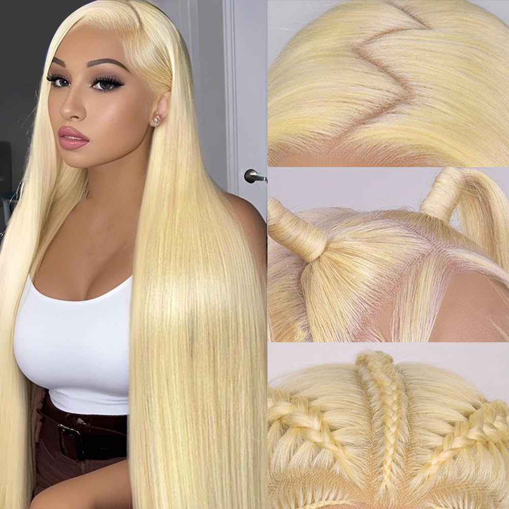 Mululi 30 inch straight blonde lace front wig for natural, full-looking style.