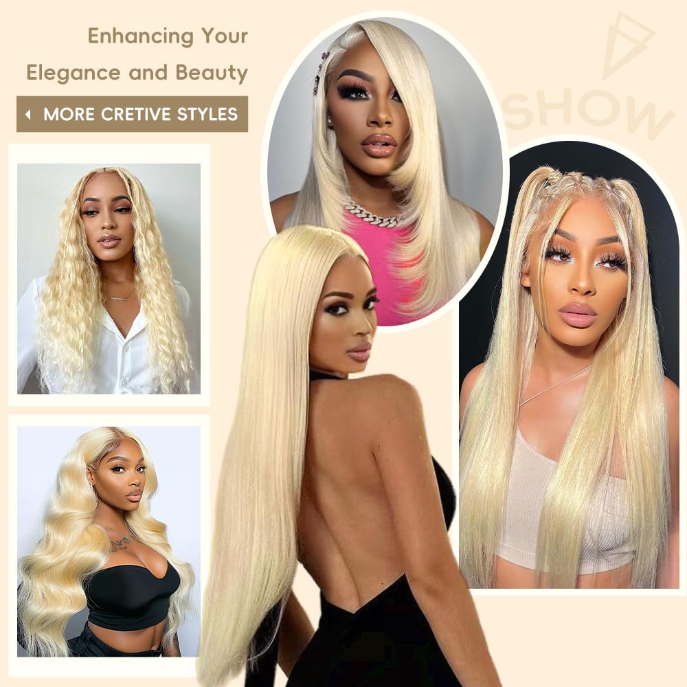 Mululi blonde human hair with transparent 13x6 lace creates natural hairline and part.