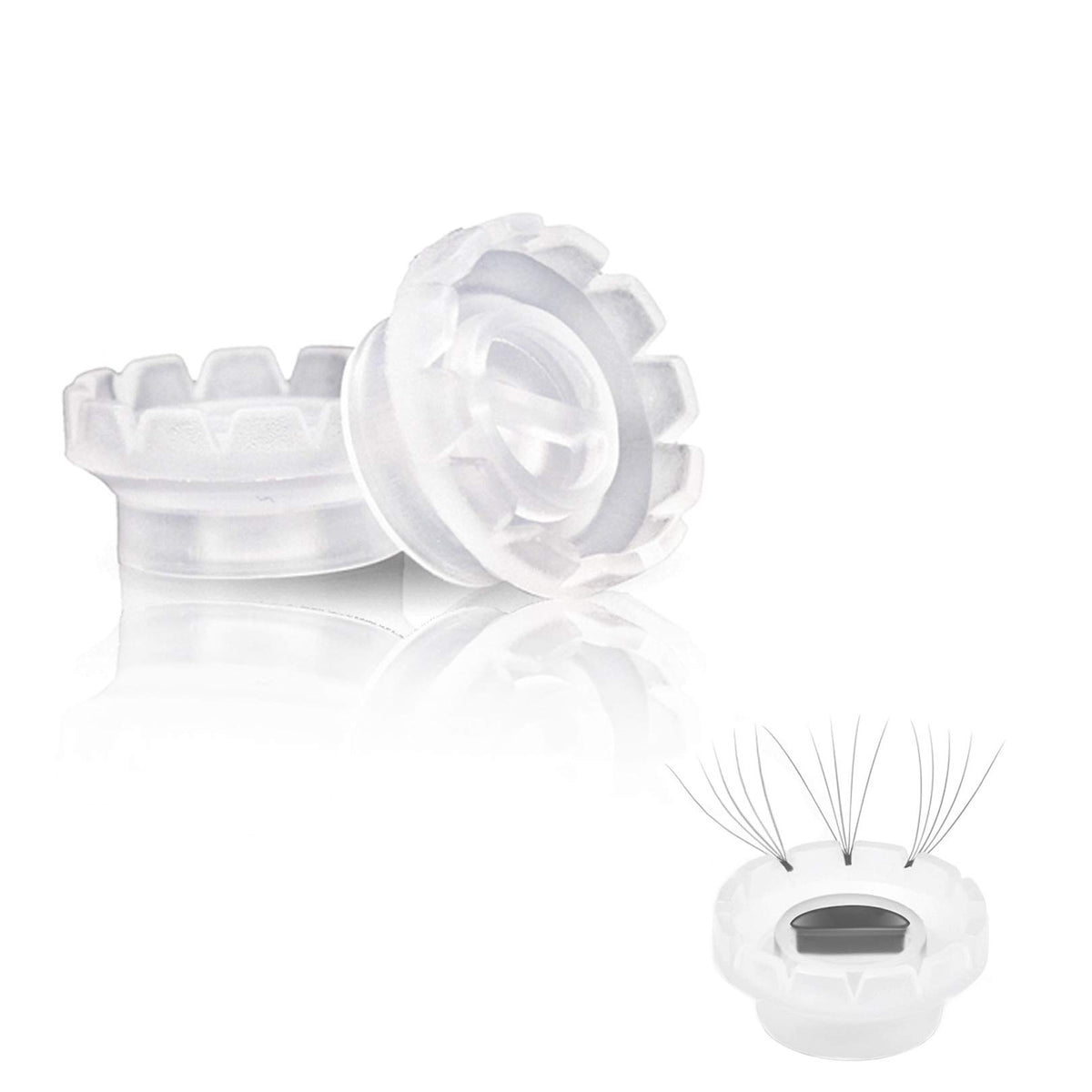 Mulutoo fan cups glue holder closeup showing precise v-shaped bases for fast lash mapping.