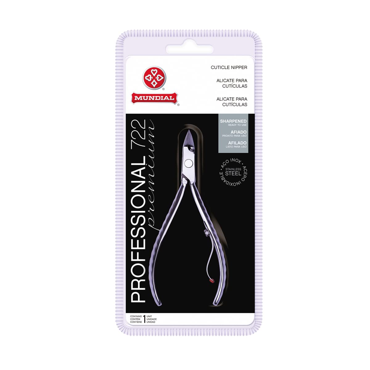 Mundial 722-PR cuticle nippers with stainless steel blades for precise grooming.