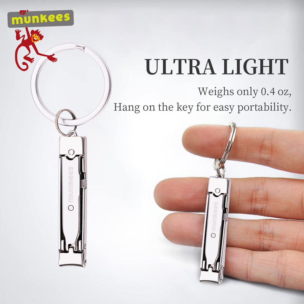 Munkees Ultra-Thin Nail Clippers Keychain unfolded as a precise pocket cutter.
