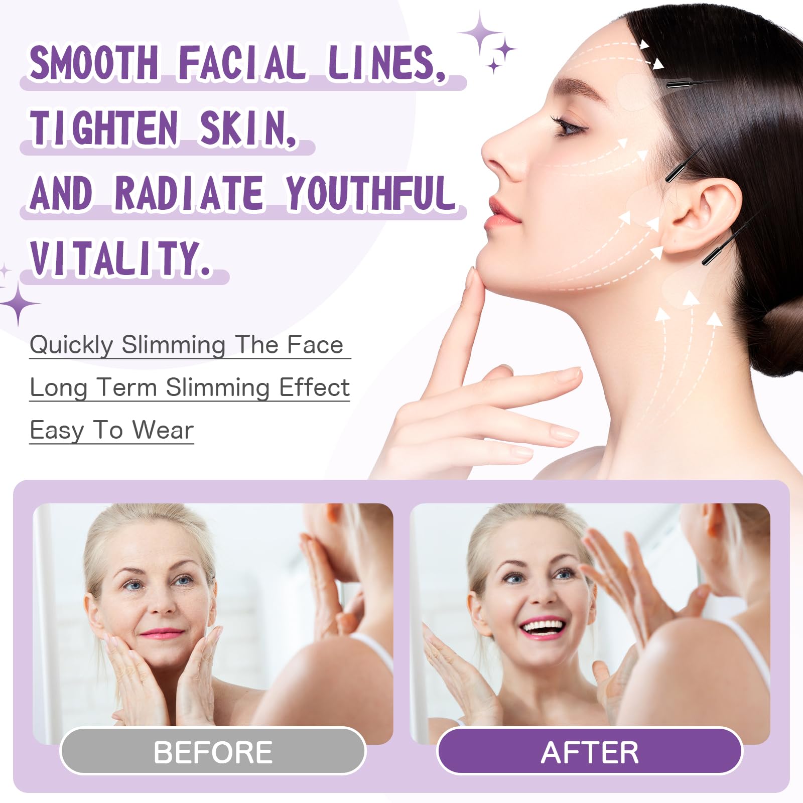 MUOCOBU face and neck tape being applied for instant lifting and contouring.