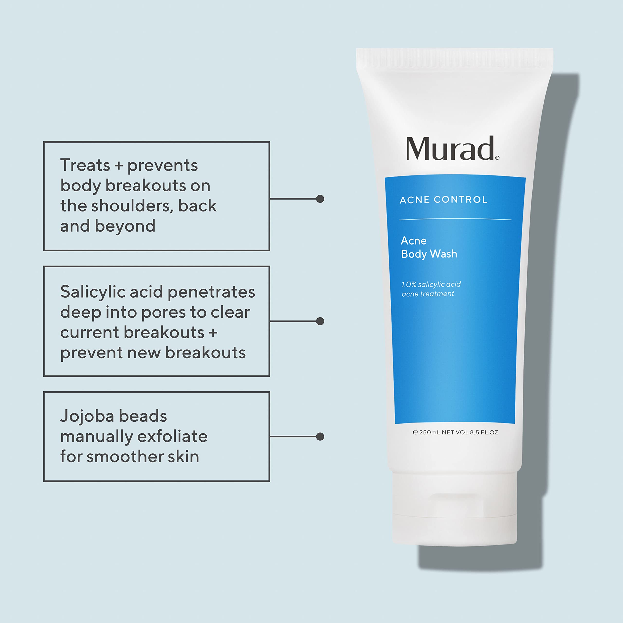 Murad Acne Body Wash back-shoulders cleanse demonstrates targeted cleansing for body breakouts.