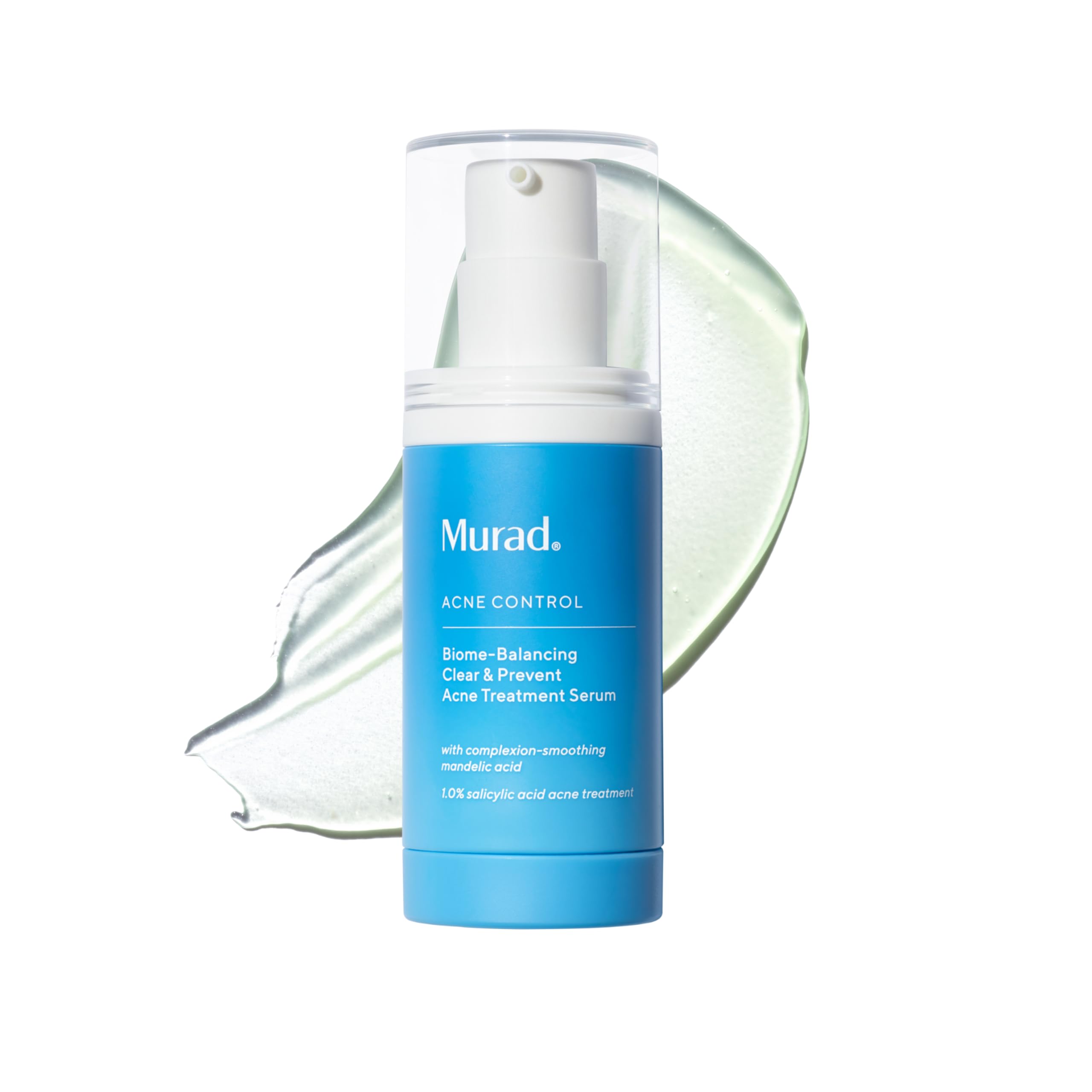 Murad Biome-Balancing Acne Serum bottle on shelf for daily clearer pores.