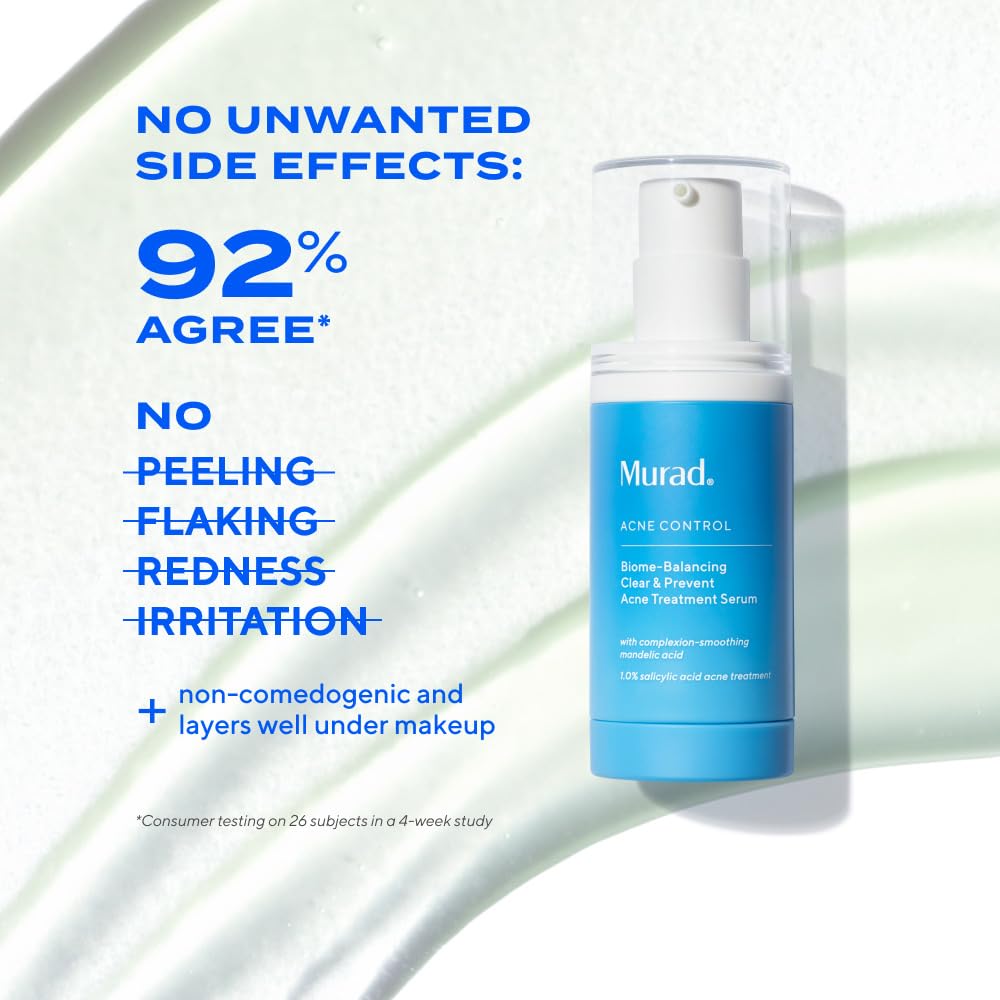 Murad Biome-Balancing Acne Serum under makeup demonstrates non-pilling, gentle wear.