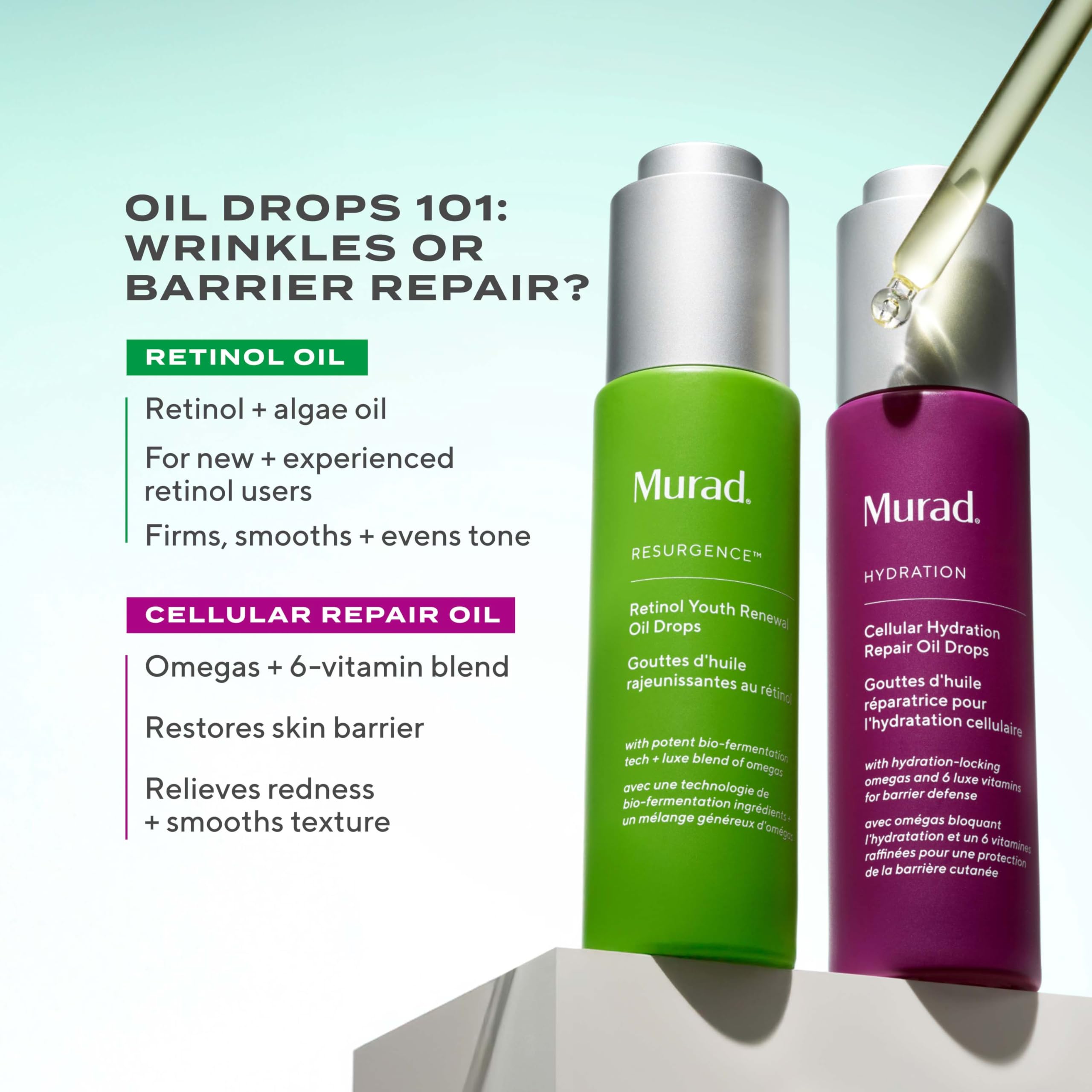 Murad Cellular Hydration Repair Oil Drops package front view conveys premium skincare.