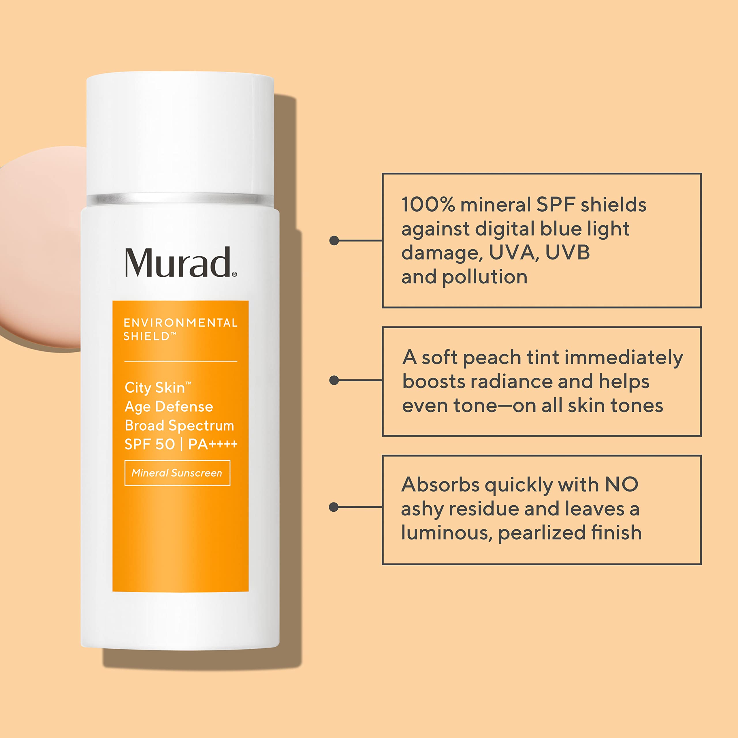 Murad City Skin sunscreen application swirl demonstrates smooth texture suitable for face.