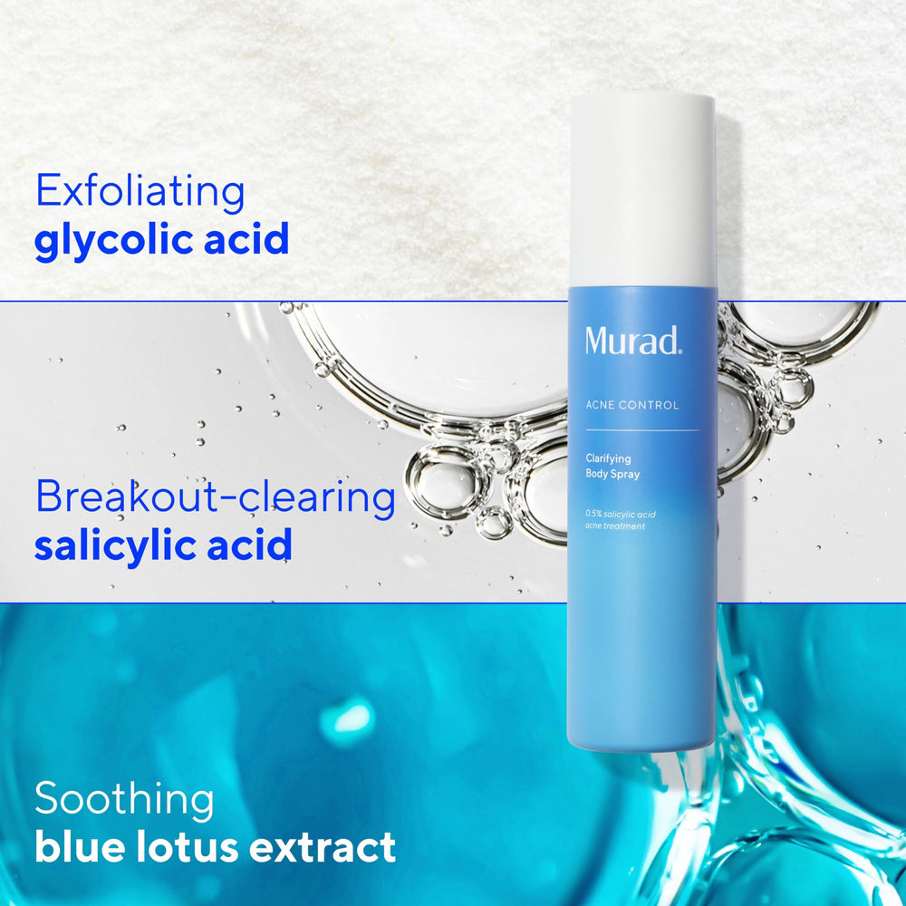 Murad Clarifying Body Spray being sprayed at an angle for even coverage.