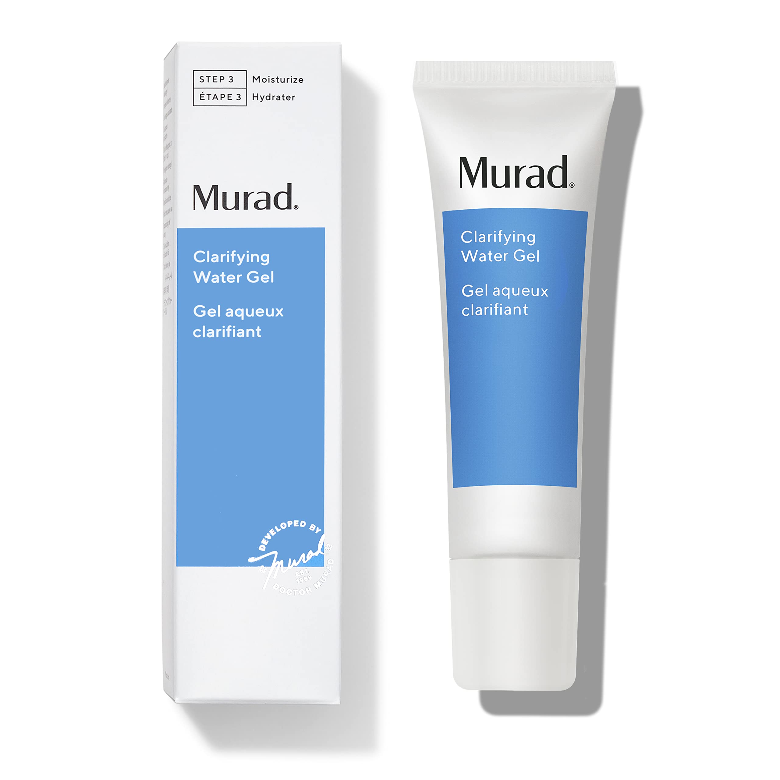 Murad Clarifying Water Gel bottle close-up for clear, hydrated skin.