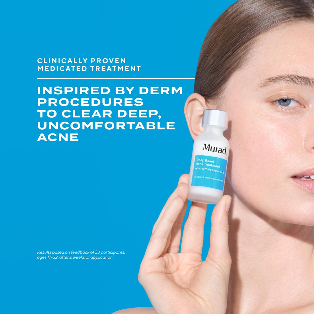 Murad Deep Relief product on clean skin illustrating redness reduction potential.