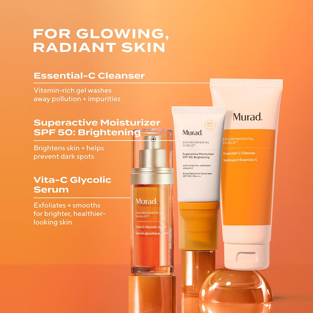 Murad Essential-C facial cleanser bottle cap detail emphasizes controlled dispensing.