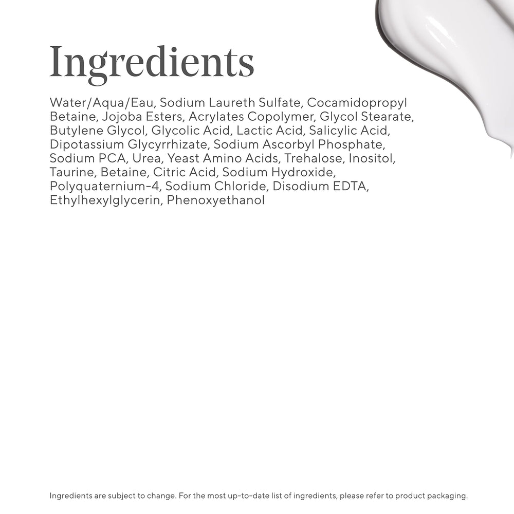 Murad exfoliating cleanser ingredients label emphasizes salicylic, lactic, and glycolic acids.