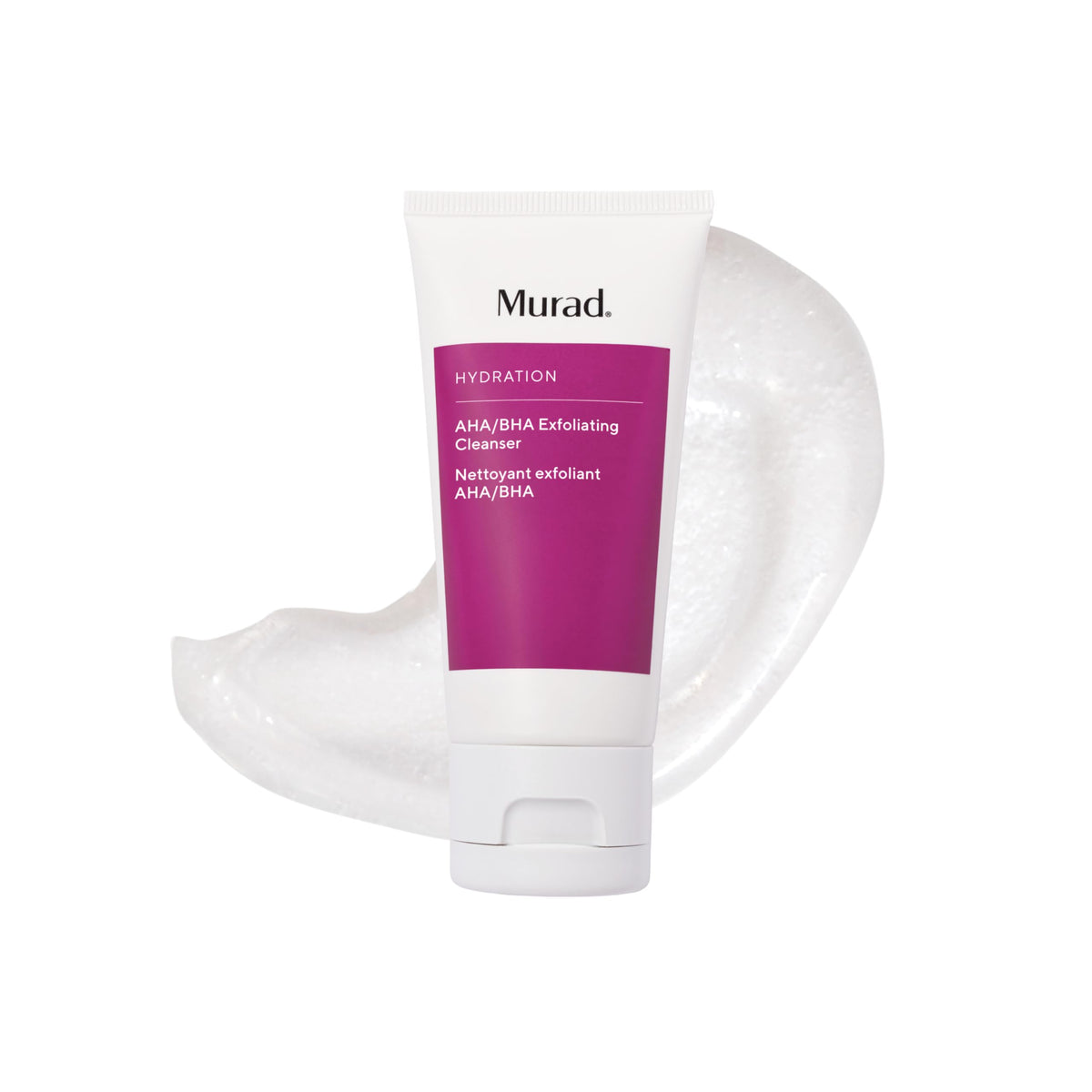 Murad exfoliating cleanser pump bottle for quick daily cleansing with triple-action exfoliation.