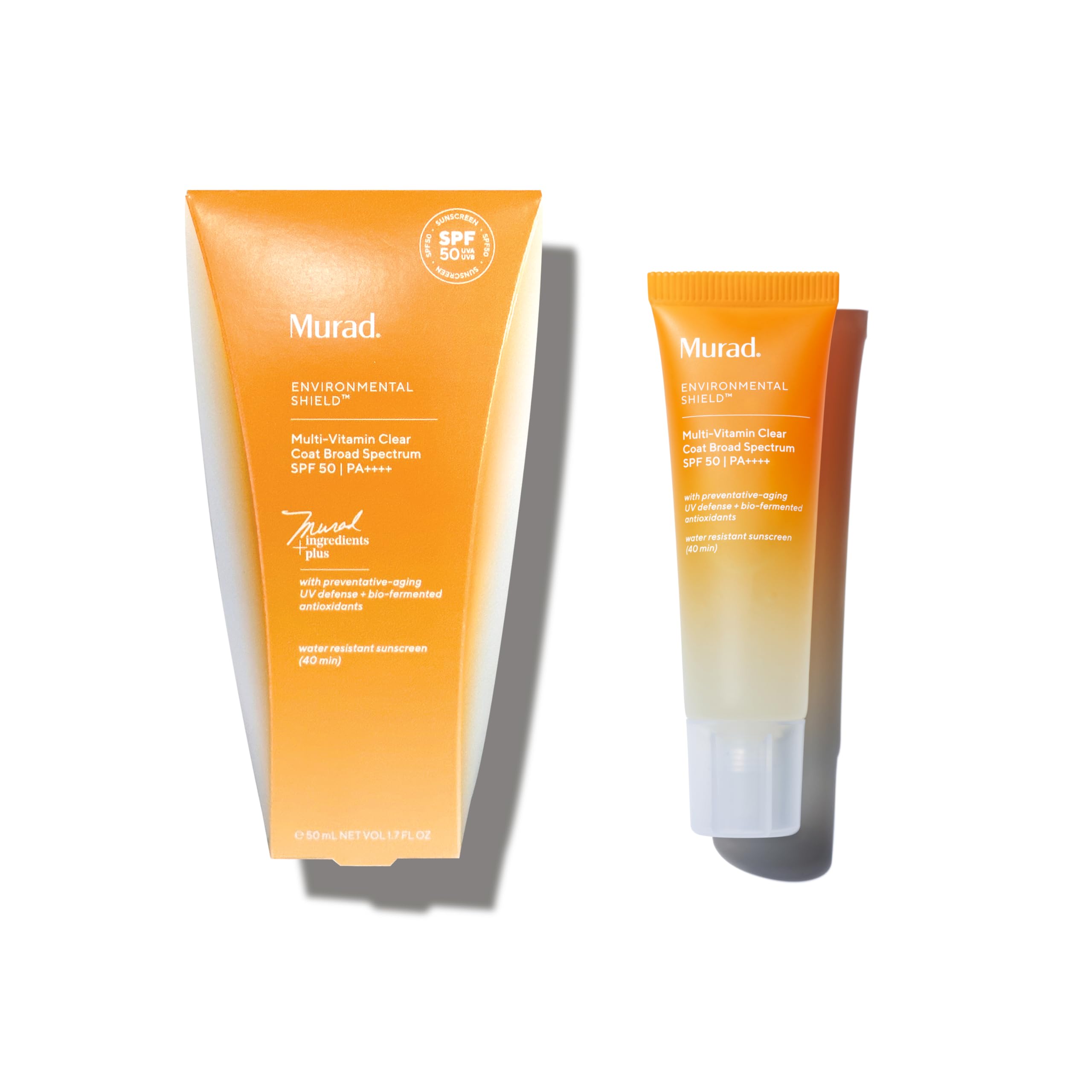 Murad Multi-Vitamin Clear Coat Sunscreen bottle front shows lightweight SPF 50 daily protection