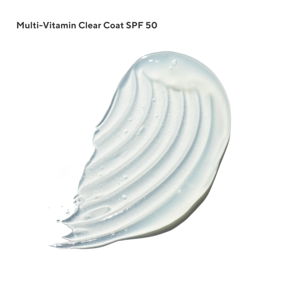 Murad Multi-Vitamin Clear Coat Sunscreen label closeup highlights vitamin blend and broad SPF