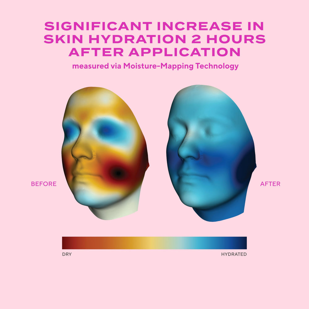 Bare face after Murad Water Gel application shows hydrated, dewy complexion.